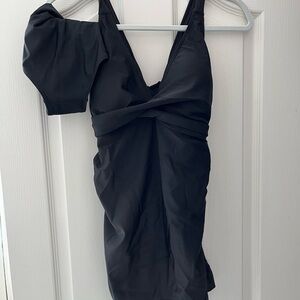 Deep V Cross-Back Ruched One-Piece Swimsuit